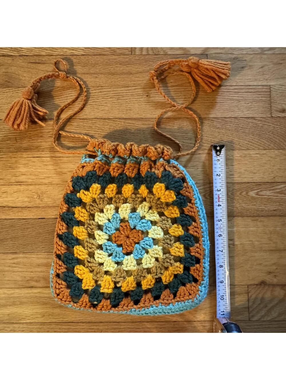 Y2K Boho Crochet Drawstring Shoulder Bag with Tassels